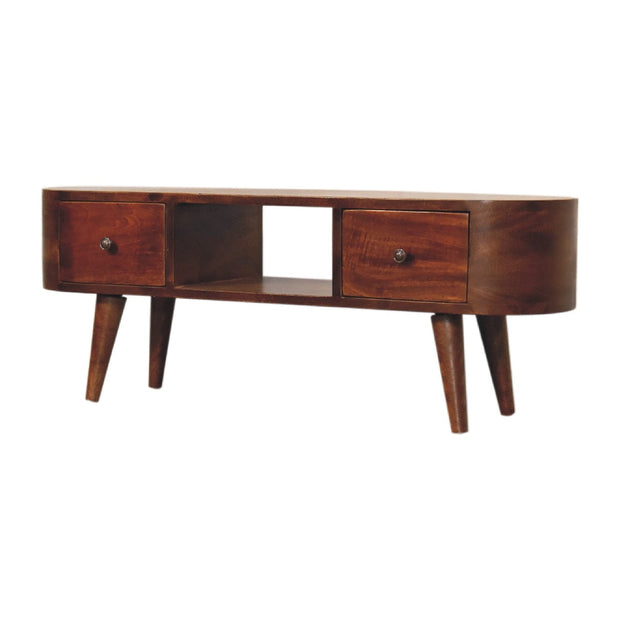Chestnut Rounded Coffee Table with Open Slot - The House Office