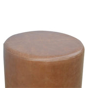 Brown Buffalo Leather Footstool with Gold Base - The House Office