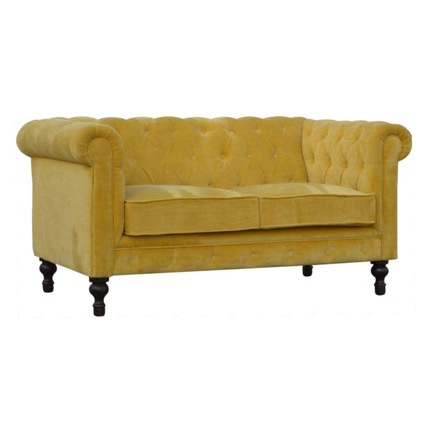 Mustard Velvet Double Seated Chesterfield Sofa - The House Office