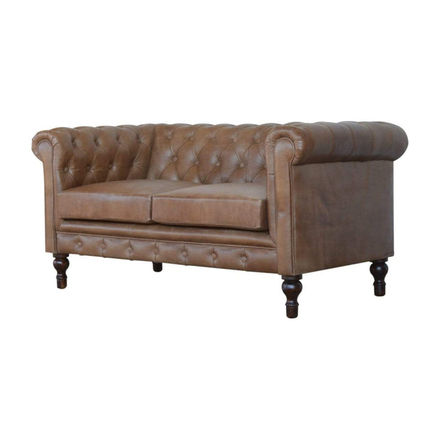 Brown Leather Double Seated Chesterfield Sofa - The House Office