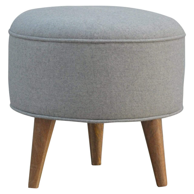 Round Grey Tweed Footstool - The House Office