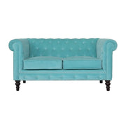 Aqua Velvet Double Seated Chesterfield Sofa - The House Office