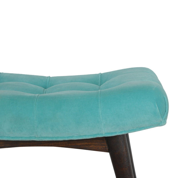 Aqua Cotton Velvet Curved Bench - The House Office