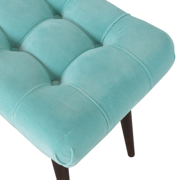 Aqua Cotton Velvet Curved Bench - The House Office