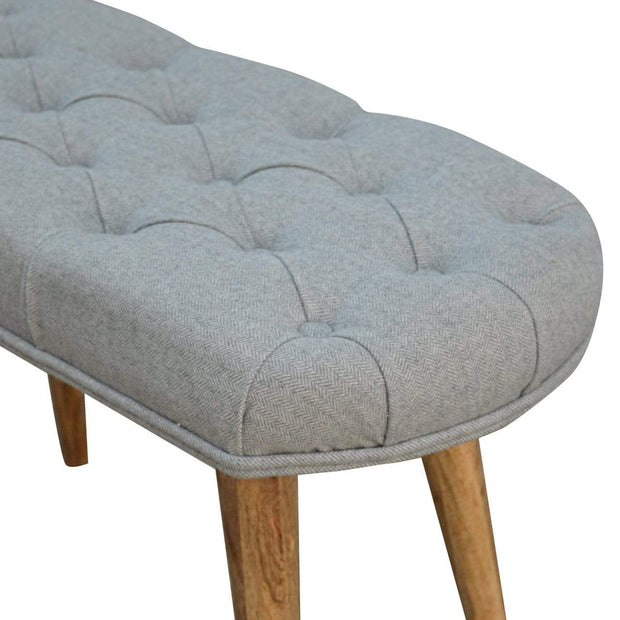 Nordic Style Bench with Deep Buttoned Grey Tweed Top - The House Office