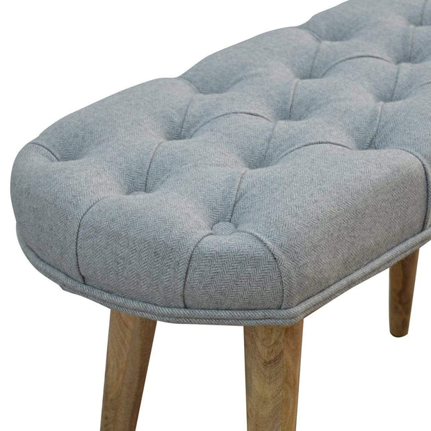 Nordic Style Bench with Deep Buttoned Grey Tweed Top - The House Office