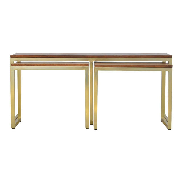 Solid Wood & Iron Gold Base Table Set of 3 - The House Office
