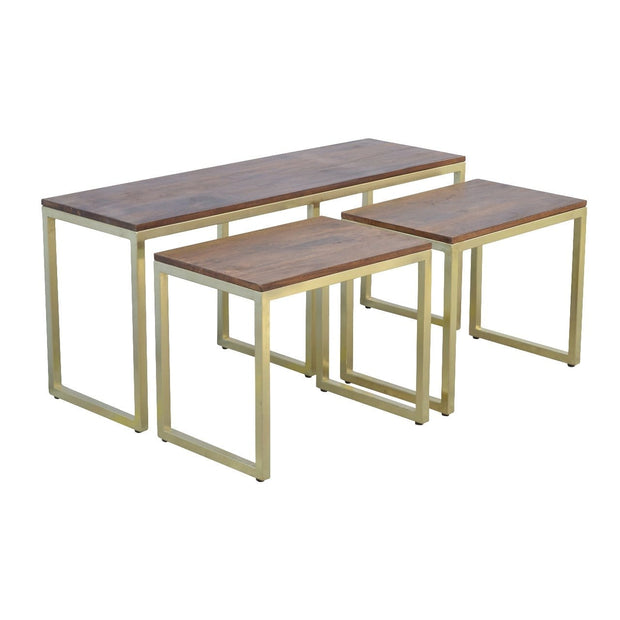 Solid Wood & Iron Gold Base Table Set of 3 - The House Office