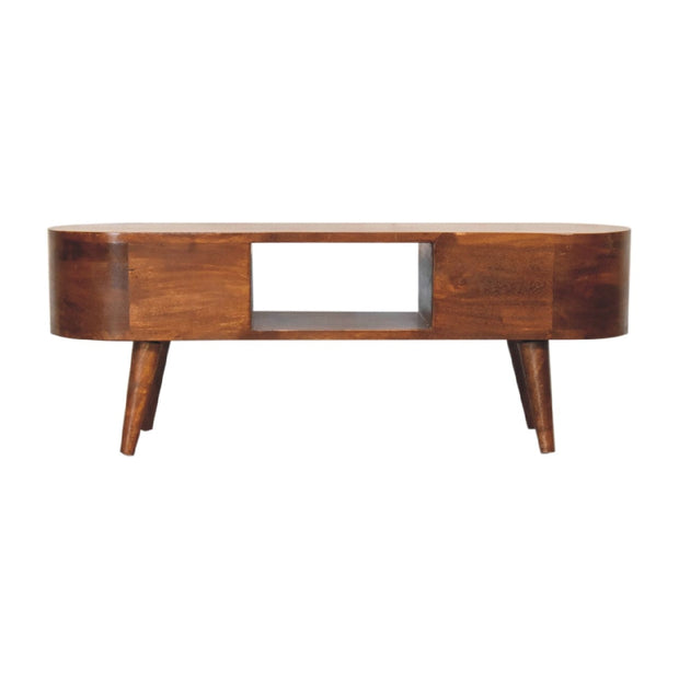 Chestnut Rounded Coffee Table with Open Slot - The House Office