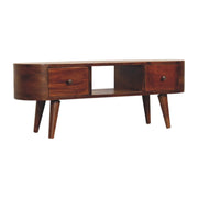 Chestnut Rounded Coffee Table with Open Slot - The House Office