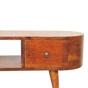 Chestnut Rounded Coffee Table with Open Slot - The House Office