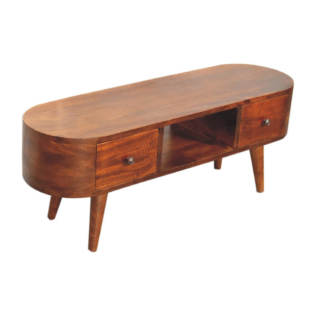 Chestnut Rounded Coffee Table with Open Slot - The House Office