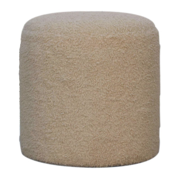 Boucle Cream Round Footstool - The House Office