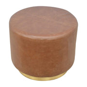 Brown Buffalo Leather Footstool with Gold Base - The House Office
