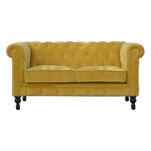 Mustard Velvet Double Seated Chesterfield Sofa - The House Office