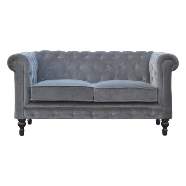 Grey Velvet Double Seated Chesterfield Sofa - The House Office