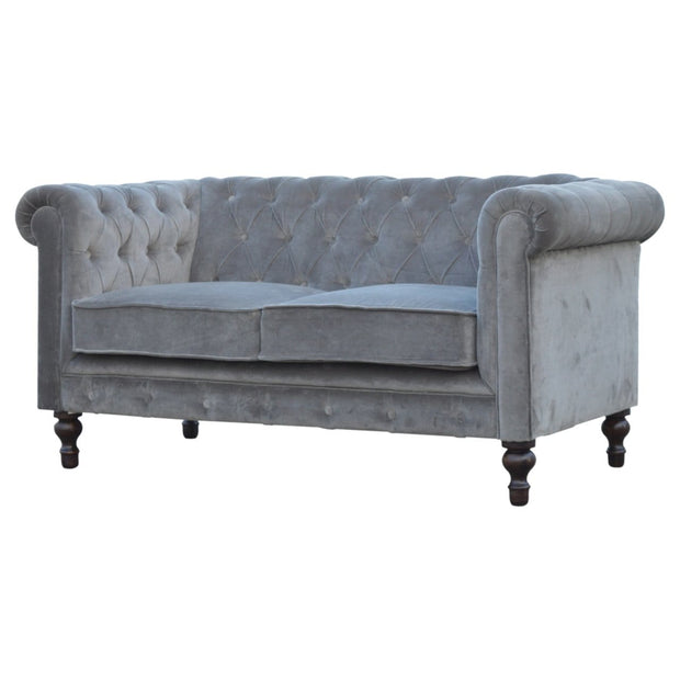 Grey Velvet Double Seated Chesterfield Sofa - The House Office