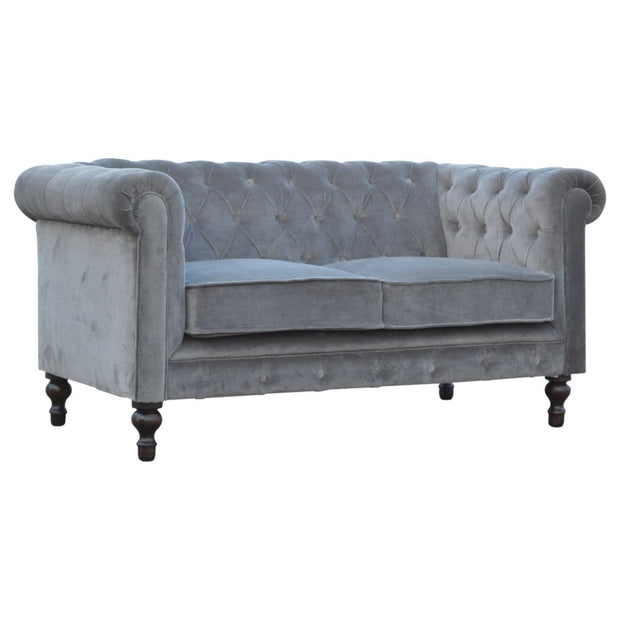 Grey Velvet Double Seated Chesterfield Sofa - The House Office