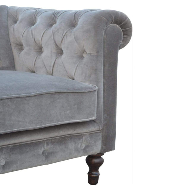 Grey Velvet Double Seated Chesterfield Sofa - The House Office