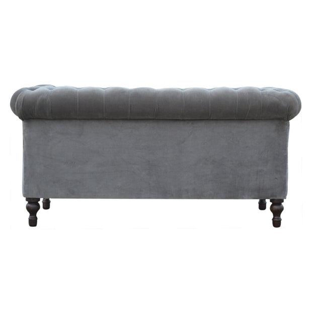 Grey Velvet Double Seated Chesterfield Sofa - The House Office