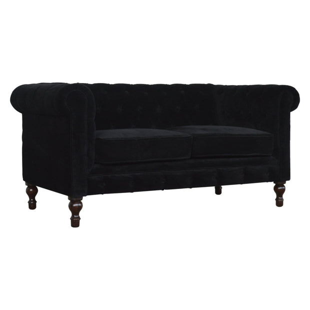 Black Velvet Double Seated Chesterfield Sofa - The House Office