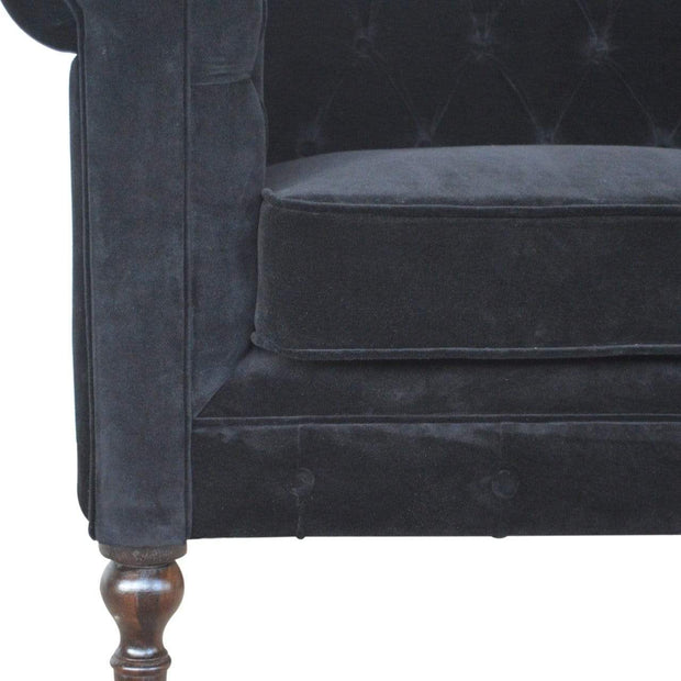 Black Velvet Double Seated Chesterfield Sofa - The House Office