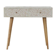 Light Taupe Floral Bone Inlay Console Table - The House Office