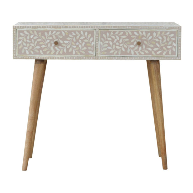 Light Taupe Floral Bone Inlay Console Table - The House Office