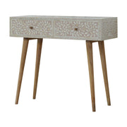 Light Taupe Floral Bone Inlay Console Table - The House Office