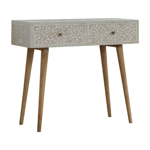 Light Taupe Floral Bone Inlay Console Table - The House Office