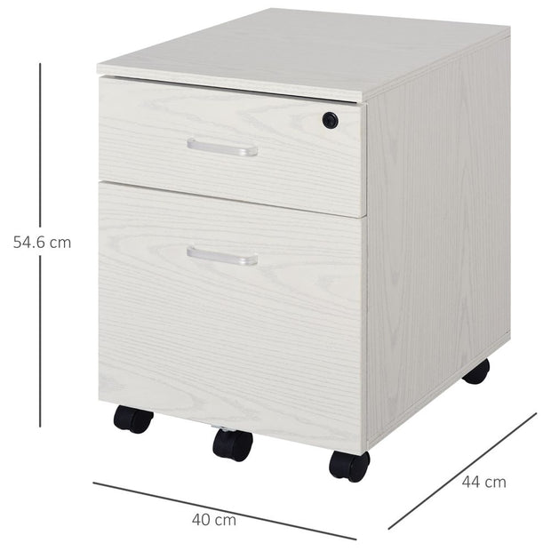 White Two-Drawer Locking Office Storage Filing Cabinet with Five Rolling Wheels - The House Office