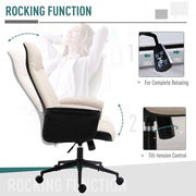 Beige High-Back Office Computer Desk Chair with Tilting Function