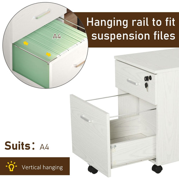 White Two-Drawer Locking Office Storage Filing Cabinet with Five Rolling Wheels - The House Office