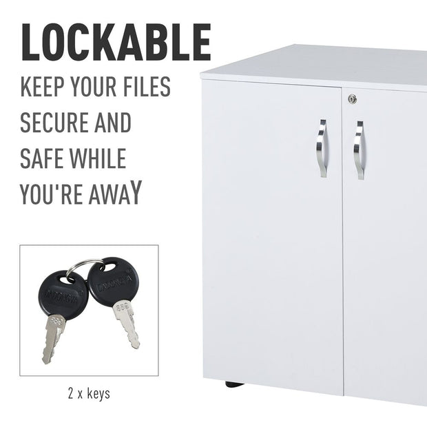 White Two-Tier Lockable Office Storage Filing Cabinet Organiser with Keys