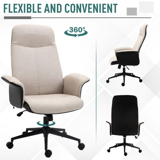 Beige High-Back Office Computer Desk Chair with Tilting Function