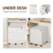 White Two-Drawer Locking Office Storage Filing Cabinet with Five Rolling Wheels