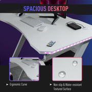 White Racing Style Gaming Computer Desk with RGB LED Lights - The House Office