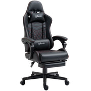 Black Racing Style Gaming Chair with Recliner and Manual Footrest - The House Office