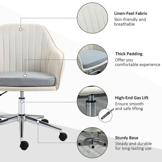 Beige Linen Office Swivel Chair Desk Chair Home Study