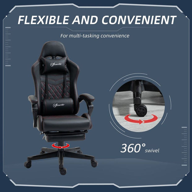 Black Racing Style Gaming Chair with Recliner and Manual Footrest - The House Office