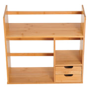 Bamboo Desktop Organiser Bookshelf with Two Drawers