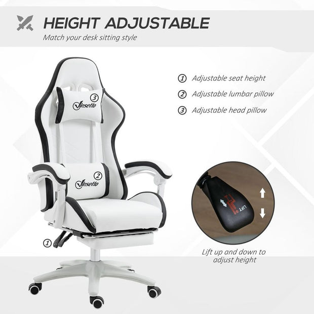 White Racing Style Gaming Chair with Recliner and Manual Footrest - The House Office