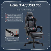 Black Racing Style Gaming Chair with Recliner and Manual Footrest - The House Office