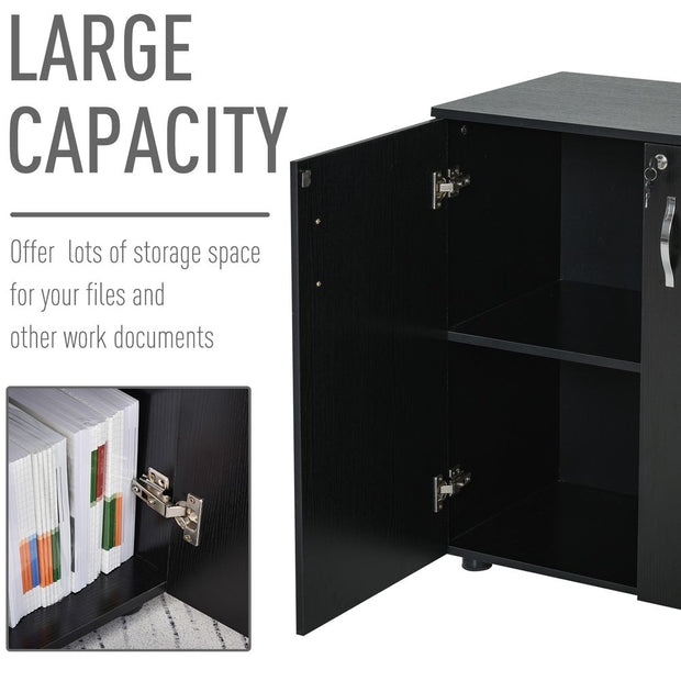 Black Two-Tier Lockable Office Storage Filing Cabinet Organiser with Keys
