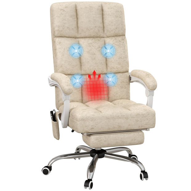Beige Microfibre Vibrating Massage Office Chair