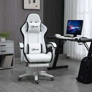 White Racing Style Gaming Chair with Recliner and Manual Footrest - The House Office