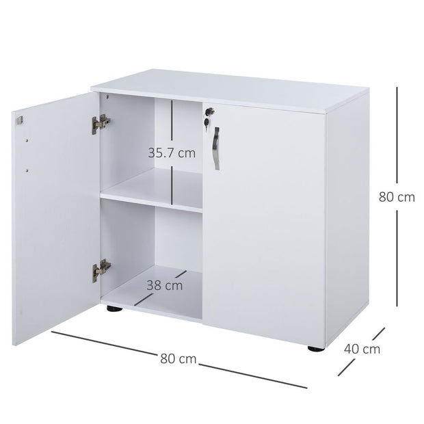 White Two-Tier Lockable Office Storage Filing Cabinet Organiser with Keys - The House Office