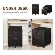 Brown Two-Drawer Locking Office Storage Filing Cabinet with Five Rolling Wheels