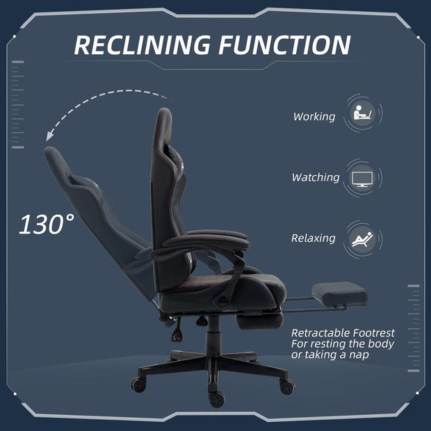 Black Racing Style Gaming Chair with Recliner and Manual Footrest